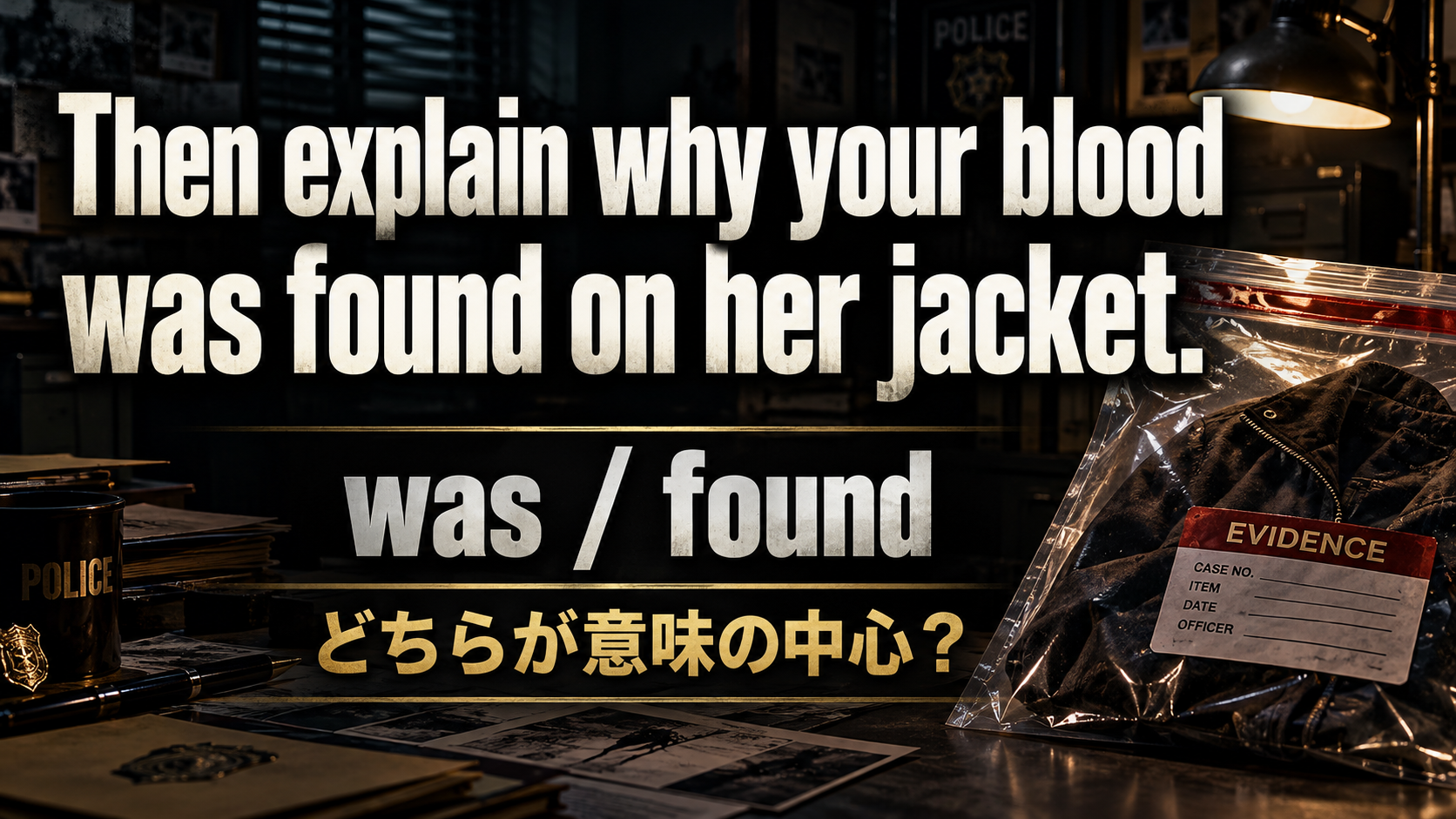 Then explain why your blood / was found on her jacket. / was / found / どちらが意味の中心？