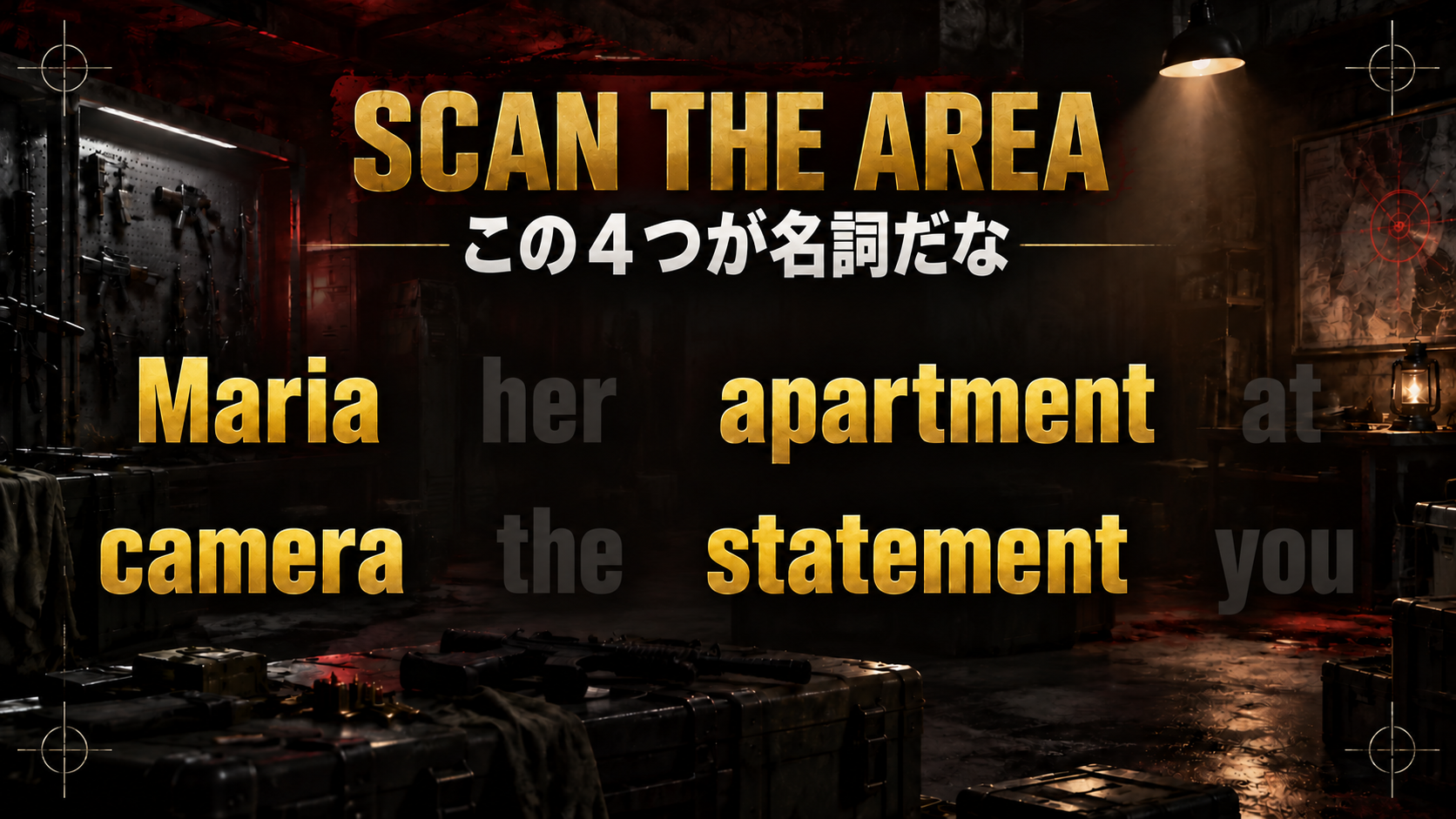 SCAN THE AREA / この４つが名詞だな / Maria / apartment / camera / statement