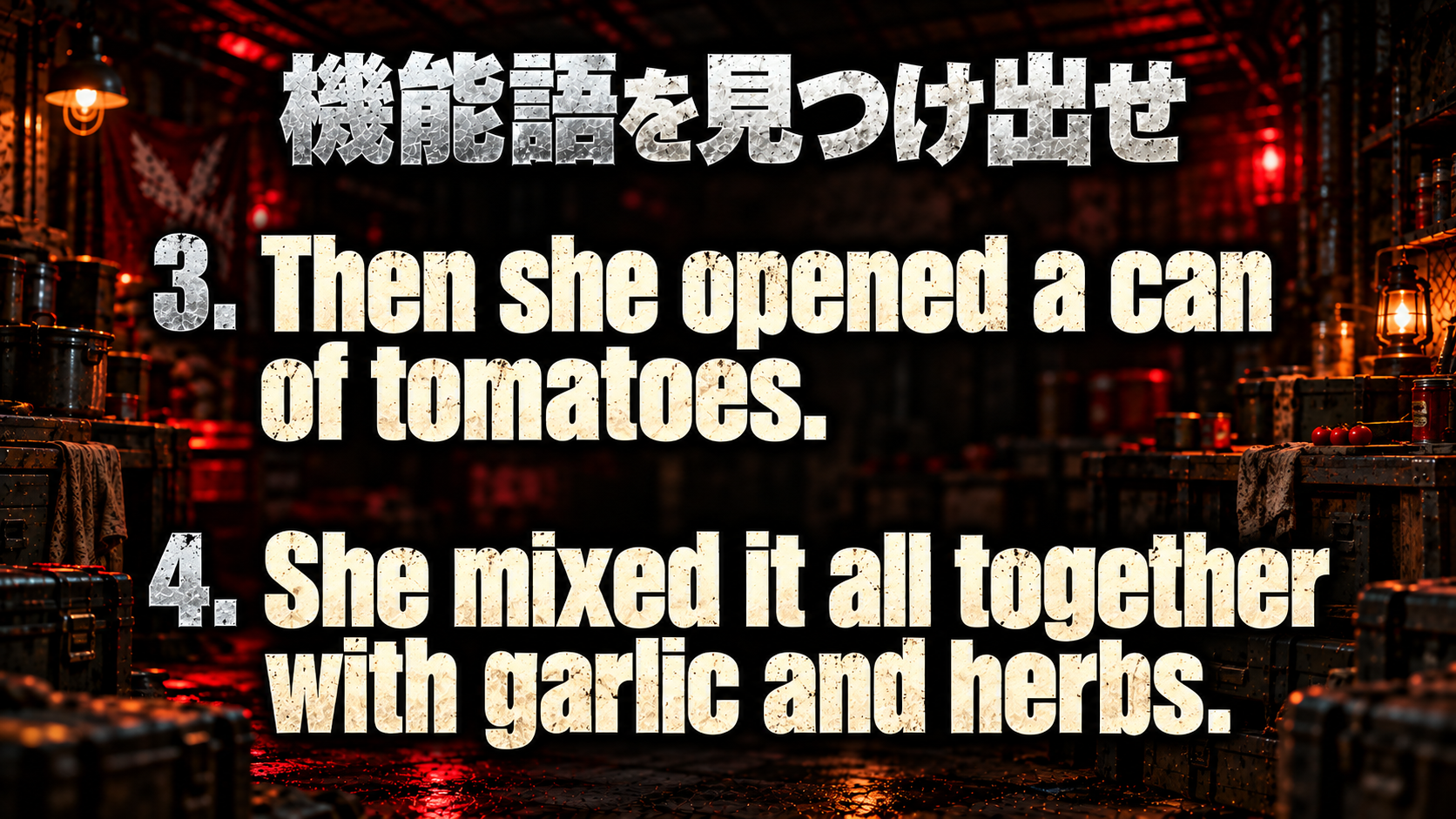 Then she opened a can of tomatoes. / She mixed it all together with garlic and herbs.
