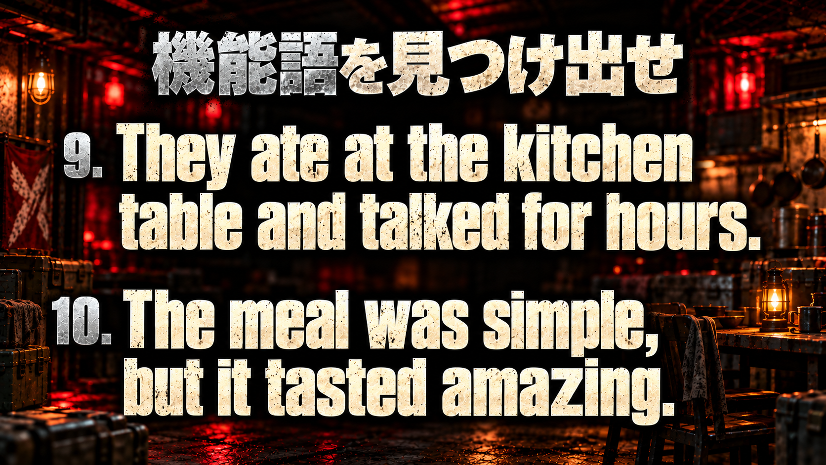 They ate at the kitchen table and talked for hours. / The meal was simple, but it tasted amazing.