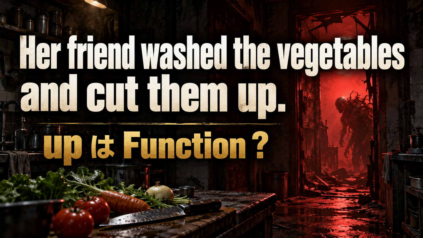 Her friend washed the vegetables / and cut them up. / up は Function？
