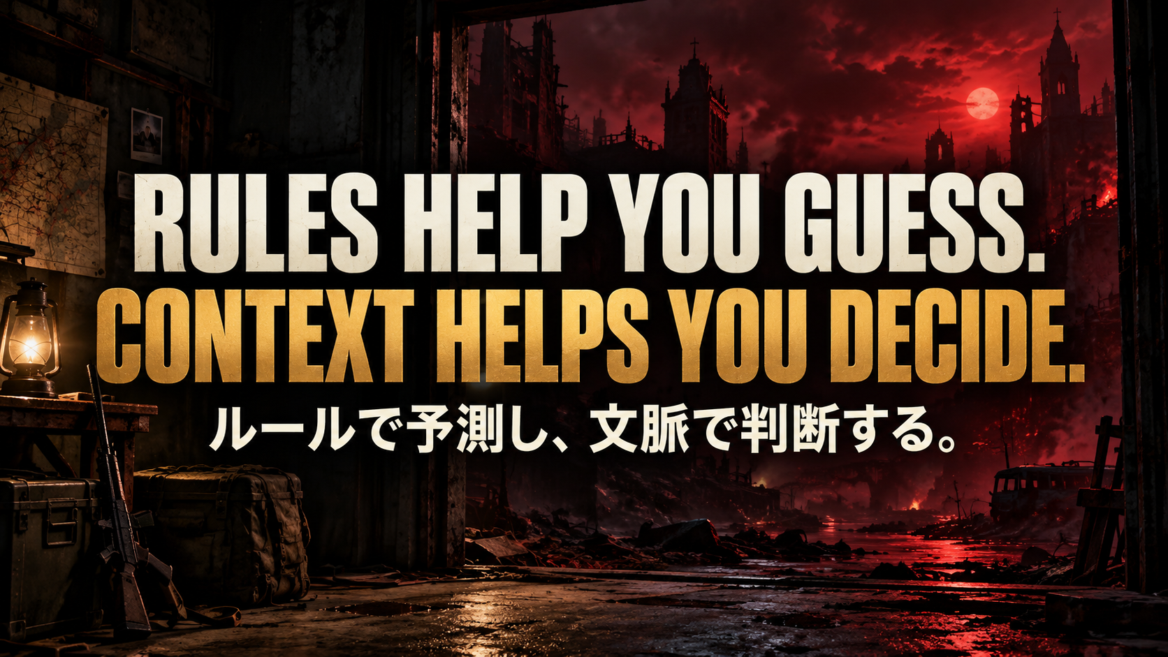 RULES HELP YOU GUESS. / CONTEXT HELPS YOU DECIDE. / ルールで予測し、文脈で判断する。